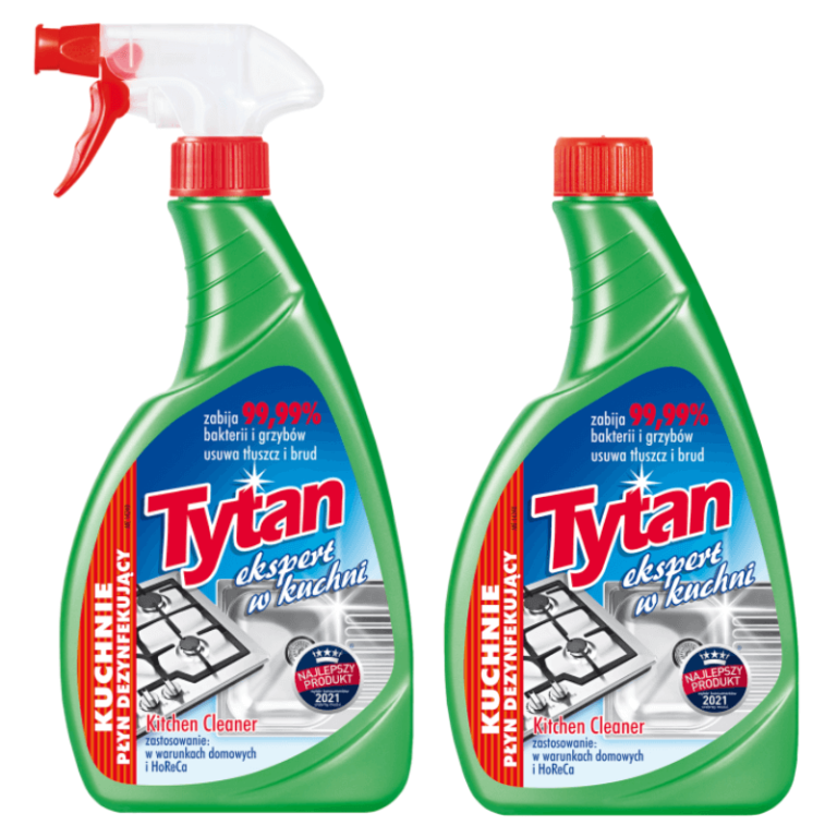 Płyn do mycia kuchni dezynfekujący Tytan ekspert w kuchni spray 500g + zapas 500g (1)