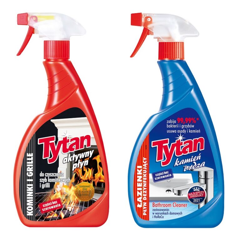 płyn do czyszczenia szyb kominkowych i grilla Tytan spray 500g + płyn do łazienki Tytan
