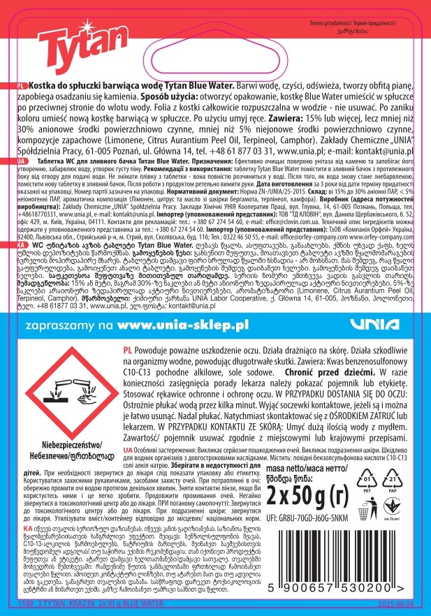 10 x Kostka do spłuczki barwiąca wodę Tytan Blue Water 2 x 50 g