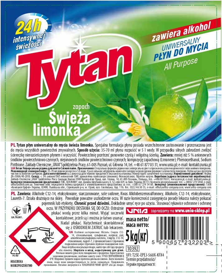 Tytan płyn uniwersalny do mycia świeża limonka 5 kg