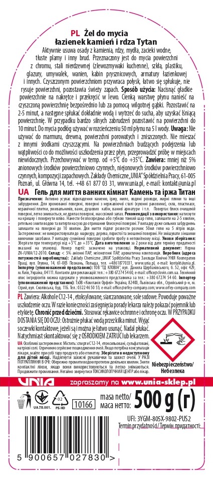 Żel do mycia łazienek Tytan kamień i rdza 500 g