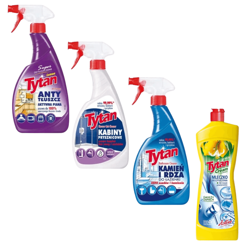 Produkt 4 x Tytan anty tłuszcz, kabiny prysznicowe, łazienka, mleczko uniwersalne