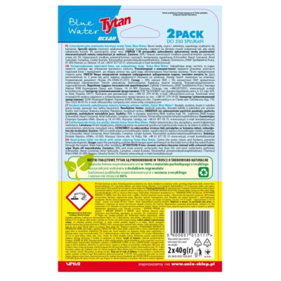 Czterofunkcyjna kostka do WC barwiąca wodę Tytan Blue Water 2x40g