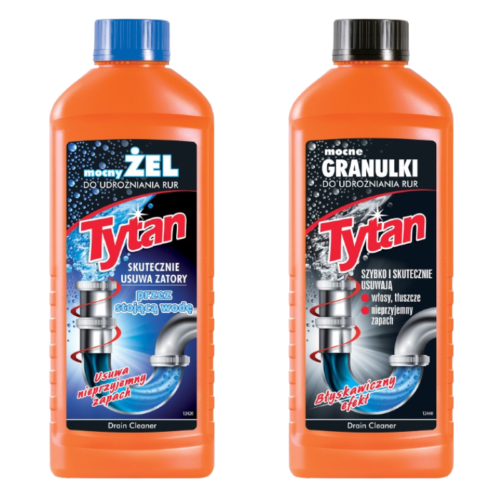 Granulki do udrożniania rur Tytan 800 g + Żel do udrożniania rur Tytan 1 kg