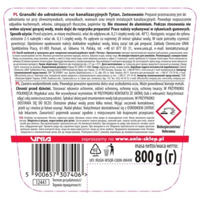 Granulki do udrożniania rur Tytan 800g