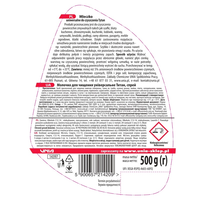 Mleczko uniwersalne do czyszczenia Tytan spray 500 g
