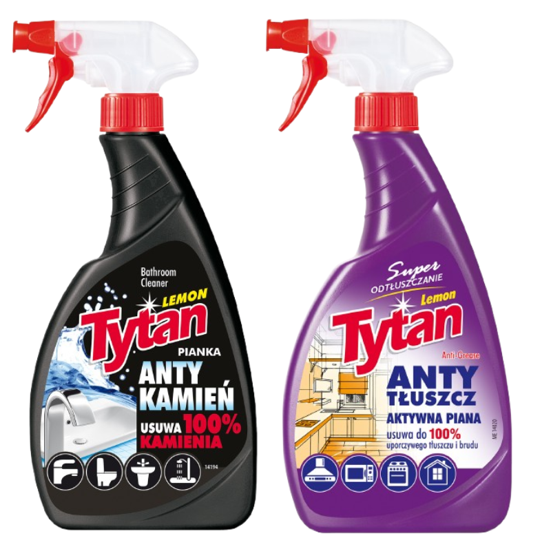 Produkt Pianka do mycia łazienek Tytan anty kamień spray 500 g + Tytan anty tłuszcz spray 500 g