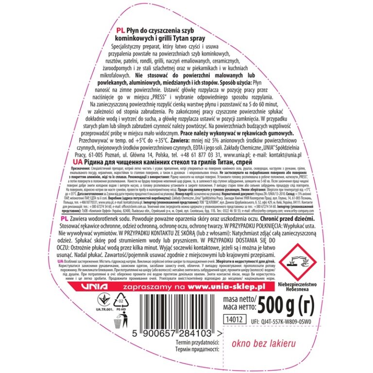 Płyn do czyszczenia szyb kominkowych i grilli Tytan spray 500 g
