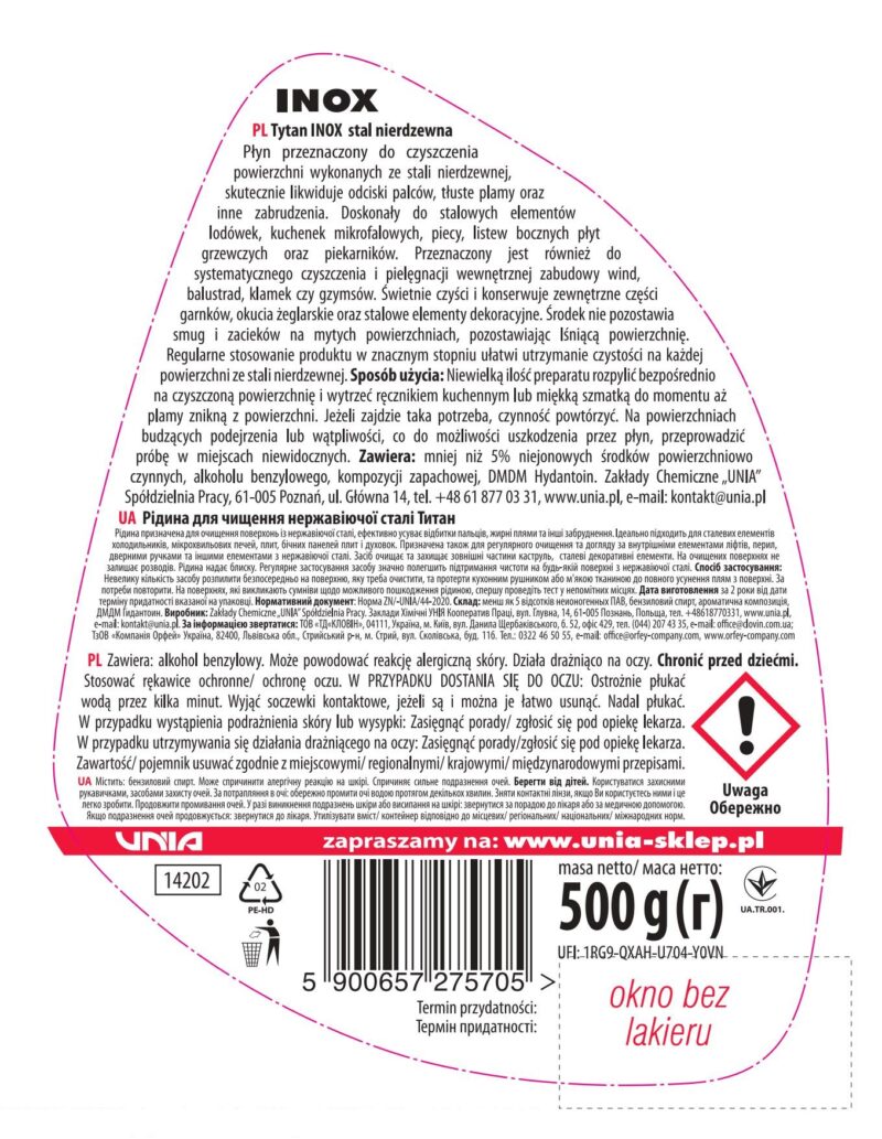 Tytan do Czyszczenia Stali Nierdzewnej INOX 500g