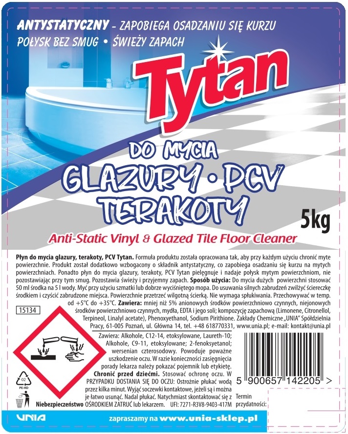 Płyn do mycia glazury, terakoty, pcv antystatyczny Tytan 5 kg