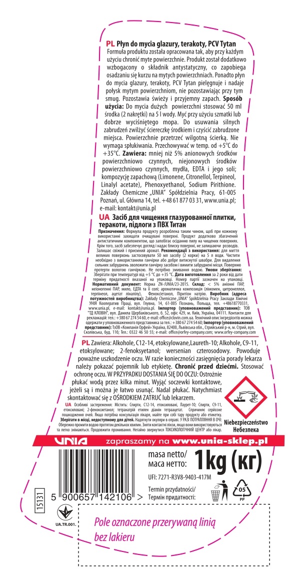 3 x Płyn do mycia glazury, terakoty, pcv antystatyczny Tytan 1 kg