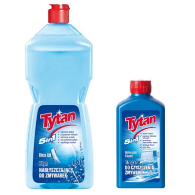Tytan płyn nabłyszczający do zmywarek 5w1 1,0 l + Tytan preparat do czyszczenia zmywarek 5w1 250 ml