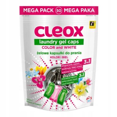 Cleox kapsułki do prania uniwersalne 3 komorowe 50 kapsułek MEGA SKUTECZNE