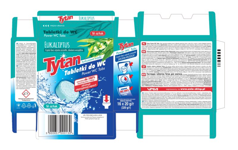 4 x Tabletki do czyszczenia toalety WC Tytan Power Tabs 16szt HIPER PAKIET