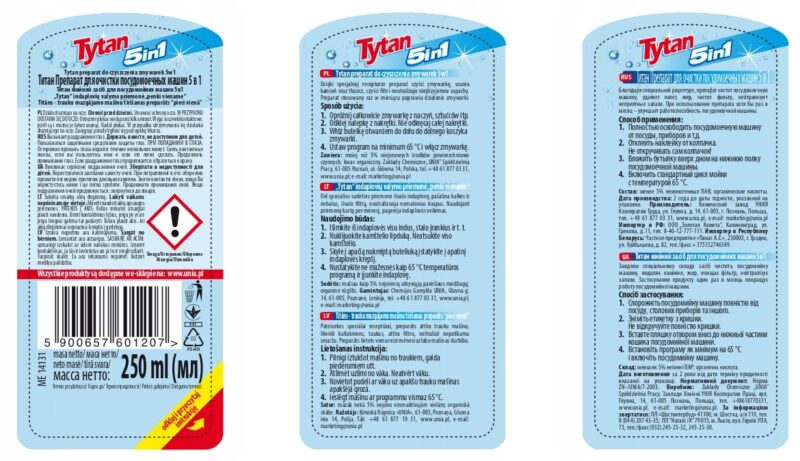 Preparat do czyszczenia zmywarek i pralek Tytan 5w1 - 2 x 250ml PAKIET