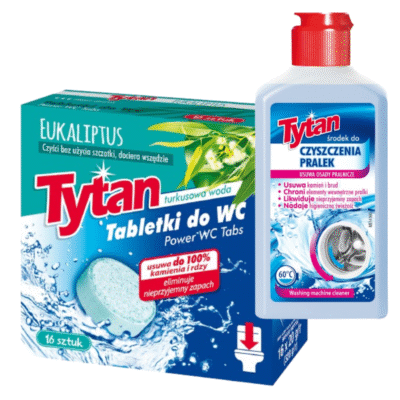 Tabletki do WC Tytan Power Tabs 16szt + płyn do czyszczenia pralki 250ml
