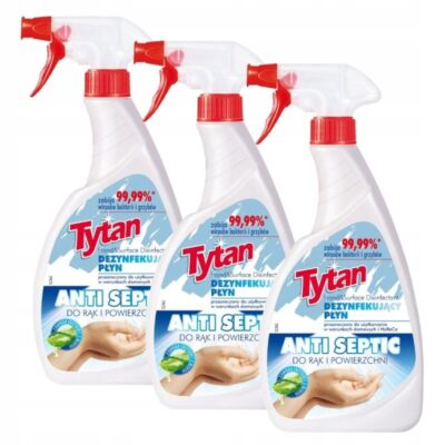3 x Dezynfekujący płyn do rąk i powierzchni Tytan Anti Septic spray 500ml