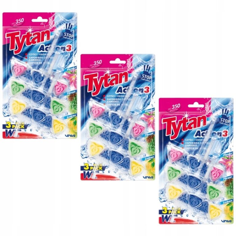 3 x kostka toaletowa do WC Tytan Action 3 MIX Flower, Forest, Lemon 3x40g