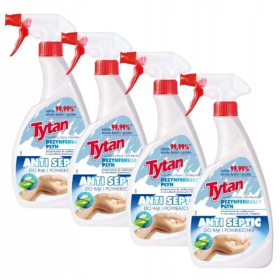 4 x Dezynfekujący płyn do rąk i powierzchni Tytan Anti Septic spray 500ml
