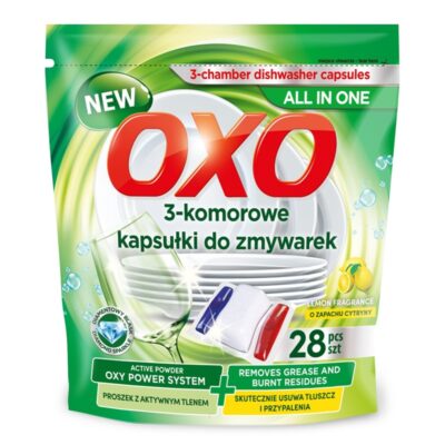 Kapsułki do zmywarki OXO z aktywnym tlenem 28szt cytrynowe 3-komorowe