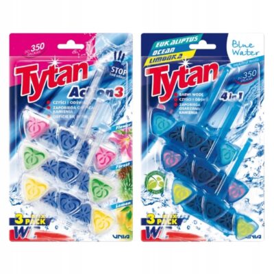 Kostka toaletowa WC Tytan Action 3 + zawieszka BlueWater MIX zapachów 6x40g