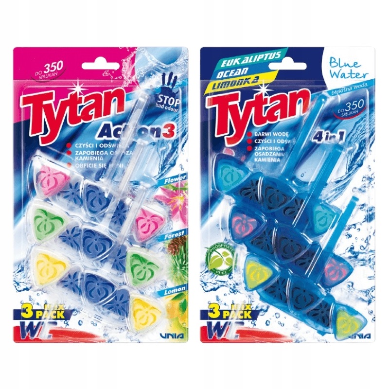Produkt Kostka toaletowa WC Tytan Action 3 + zawieszka BlueWater MIX zapachów 6x40g