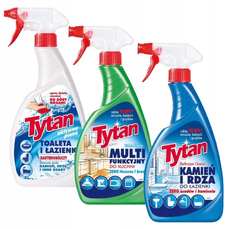 Produkt TYTAN ZESTAW 3xSPRAY 500g Kamień Tłuszcz Antybakteryjny