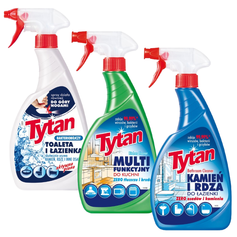 Produkt TYTAN ZESTAW 3xSPRAY 500g Kamień Tłuszcz Antybakteryjny