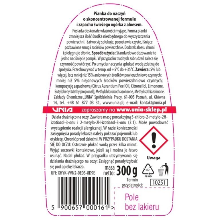 Skoncentrowana pianka do mycia naczyń Tajfun świeży ogórek z aloesem 300g