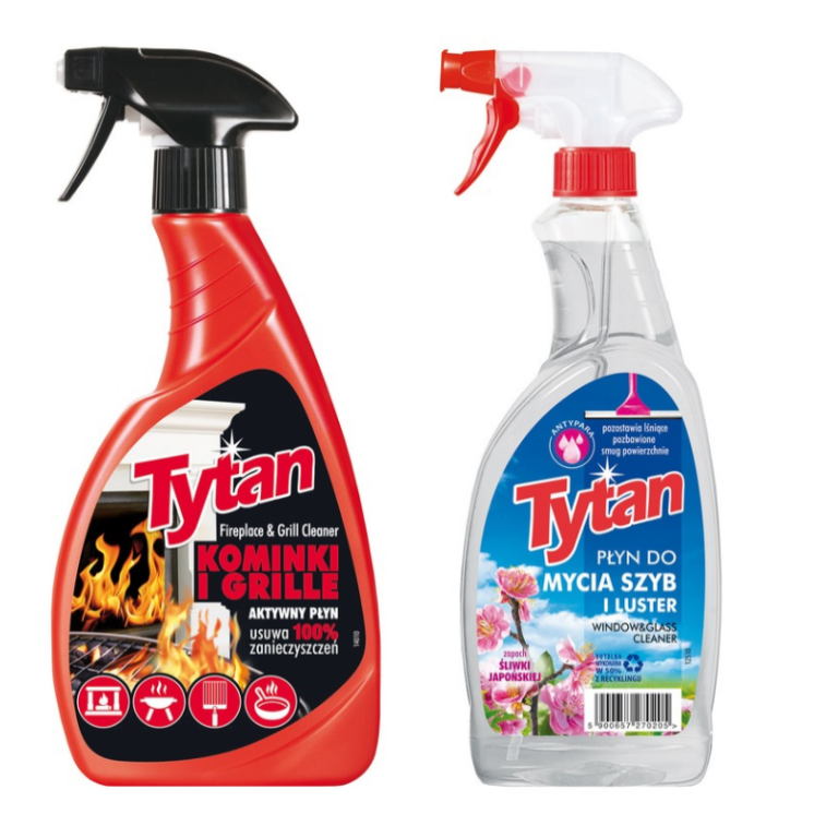 Płyn do czyszczenia szyb kominkowych i grilli Tytan spray 500 g + Płyn do mycia szyb antypara Tytan spray 750 ml
