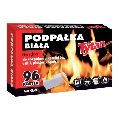 Podpałka biała Tytan do rozpalania kominków, grilli, pieców i ognisk 96 kostek