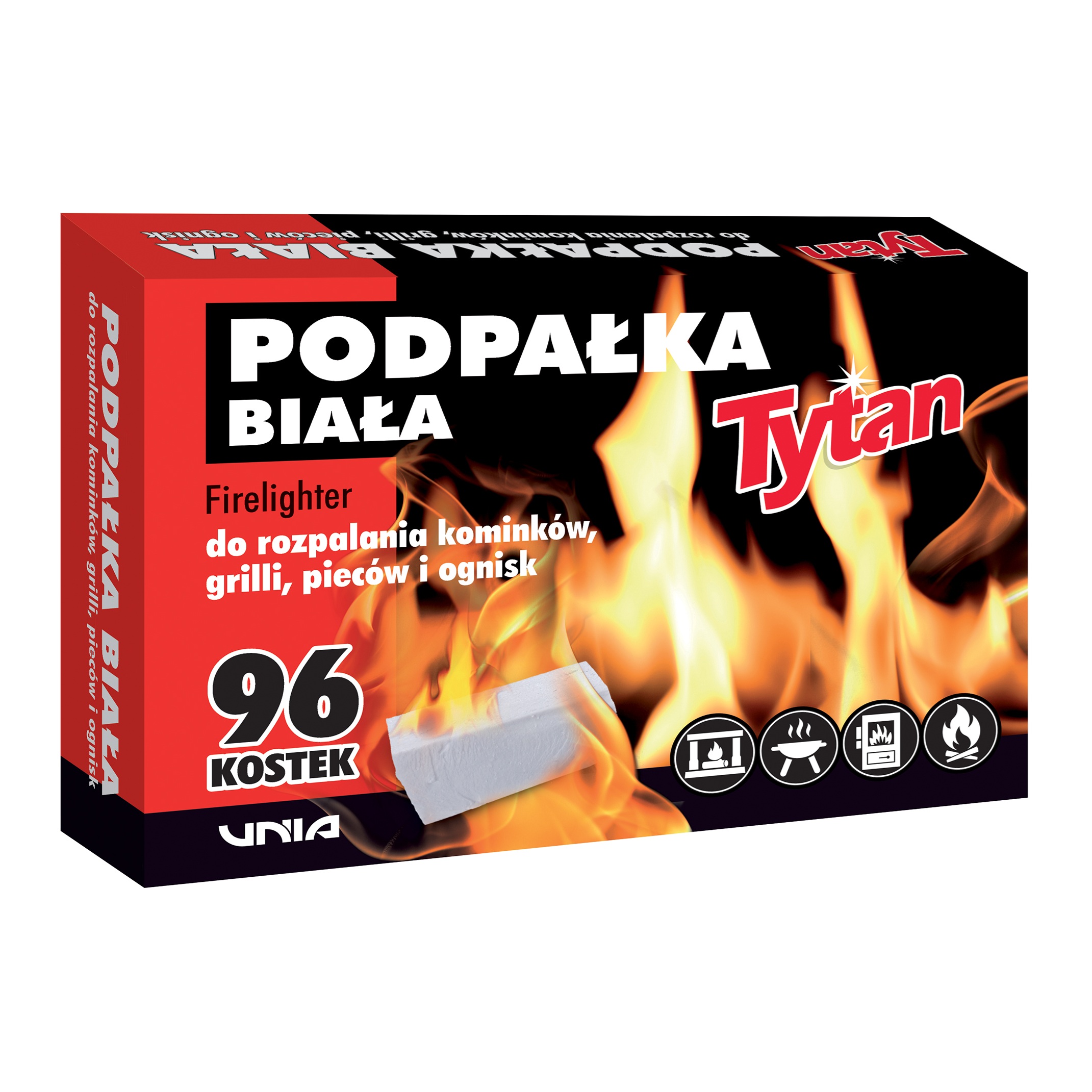 Produkt Podpałka biała Tytan do rozpalania kominków, grilli, pieców i ognisk 96 kostek